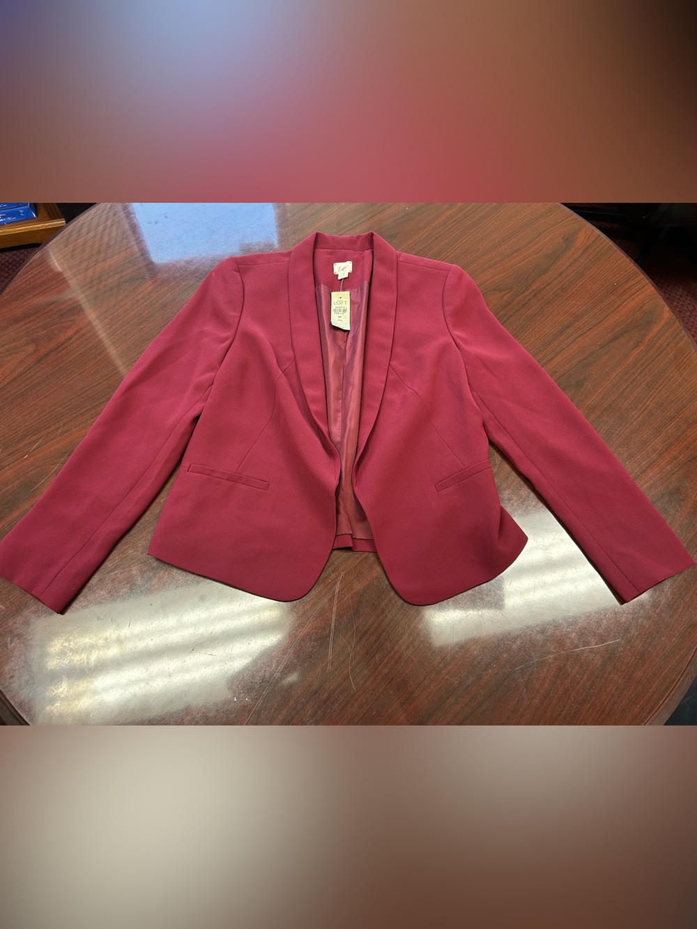 LOFT Women's Burgundy Open-Front Blazer